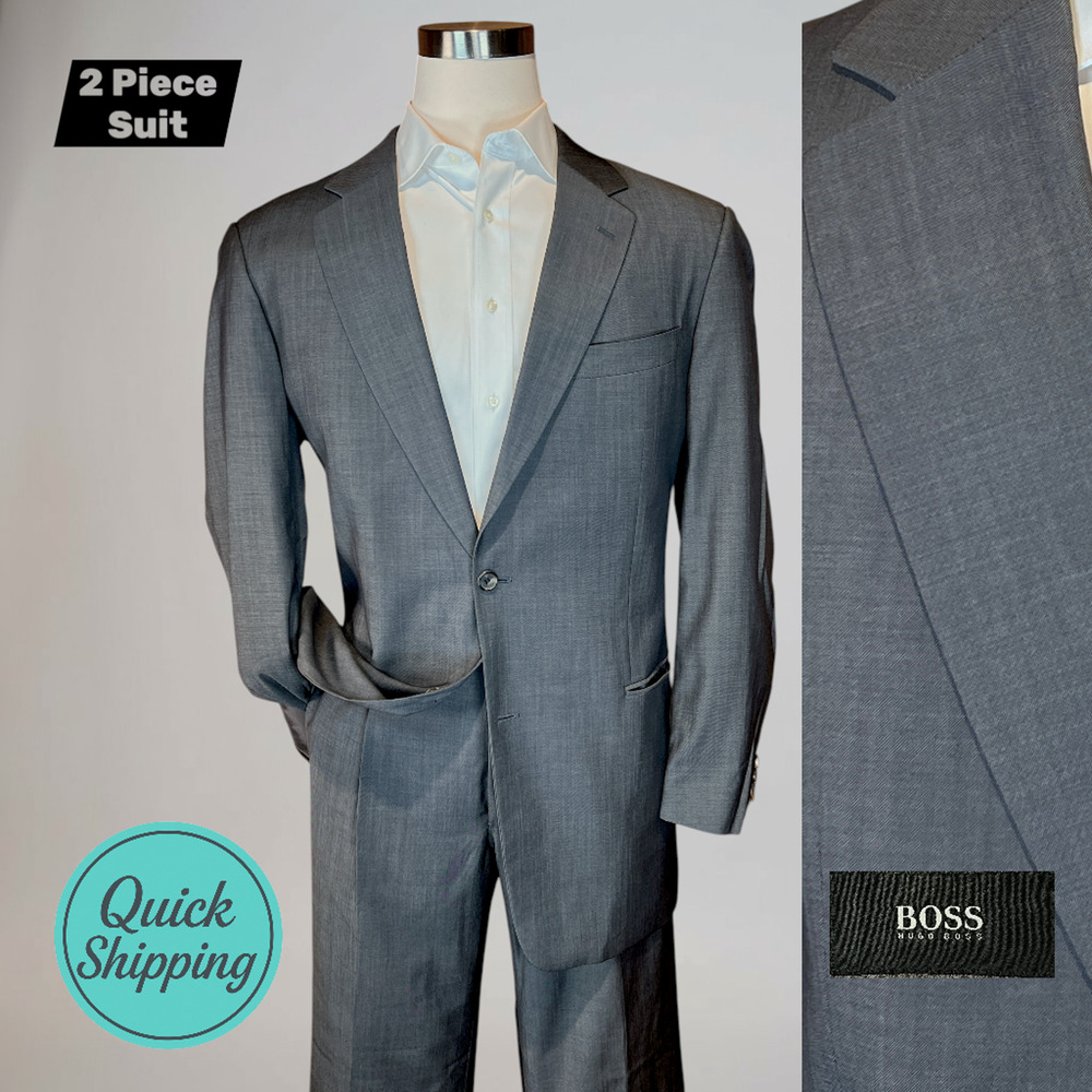 Hugo Boss Galilei Sigma 44-46L 38x30 Gray Blue Shadow Suit Virgin Wool